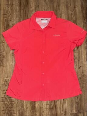 Columbia Omni-Shade Shirt L Pink Coral Sun Protection Vented Fishing Hiking UPF